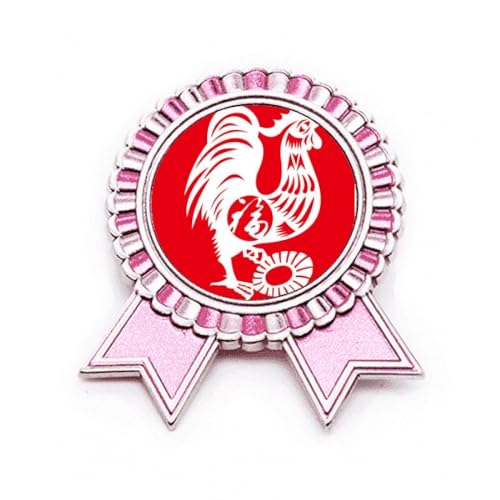 Broche rose Coq Chine en métal M accessoire mode asiatique pour veste et manteau femme