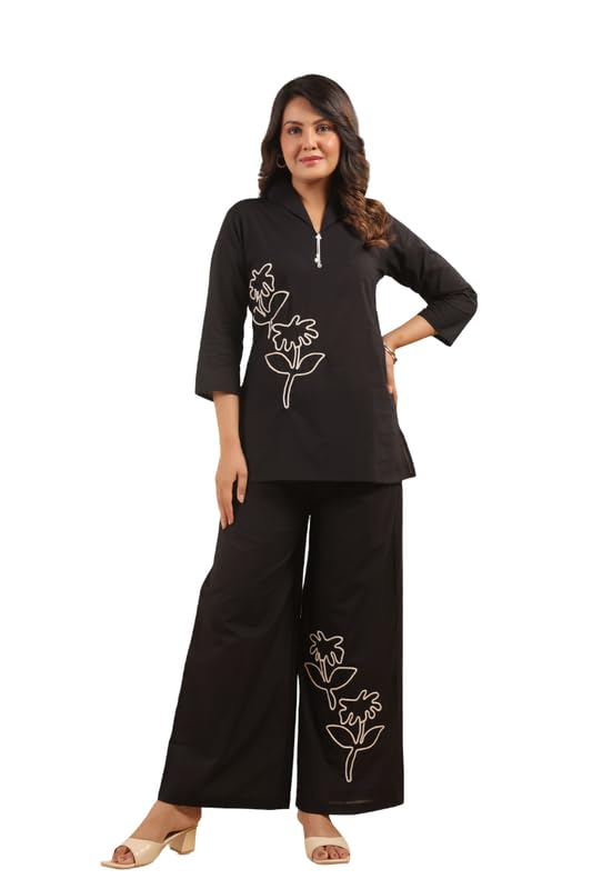 jisora Women's Black Embroidered Cotton Co-ord Set-picture-37