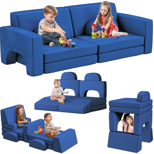 OtterOasis Nugget Couch 10PCS Kids Play Foam Couch Blue