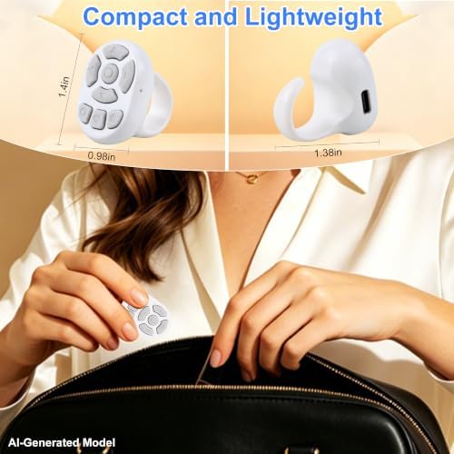Finger Ring Mouse Mini Wearable Bluetooth Remote Control Scrolling Ring Thumb Mouse Portable Travel Wireless Handheld Air Mouse for Smartphone iPad Tablet for Page Turn Take Photo Watch Video, White — view 7