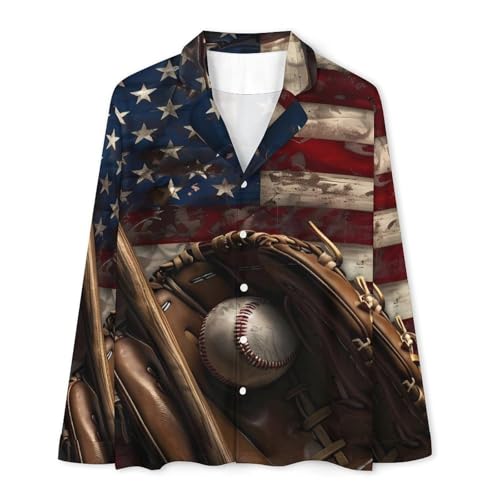 USA Flag Baseball Bat And Ball Print Men Pajamas Set Sleepwear Long Sleeve Pajama Tops And Pants Loungewear PJS3