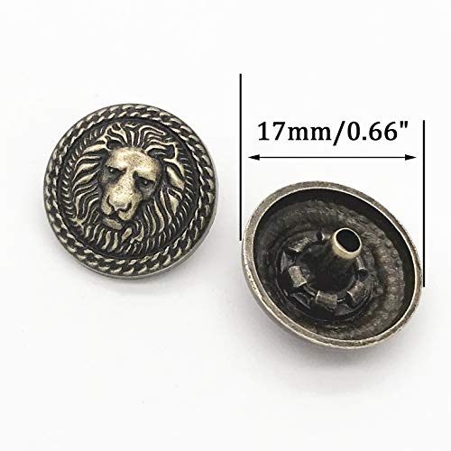 10 Set Bronze Vintage Antique Metal Snap Button Fastener, Lion Head Buttons, for Leather Craft DIY Overall Jacket, with Caps Sockets Studs
