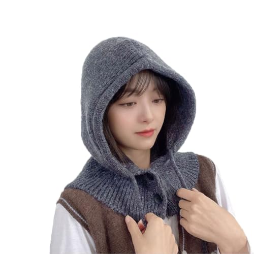 WITHMOONS Scarf Infinity Hood Winter Hat - Womens Neck Warmer Balaclava - Ribbed Knitted Hoodie Skull Cap Beanie with Drawstring YZX0230 (Charcoal)