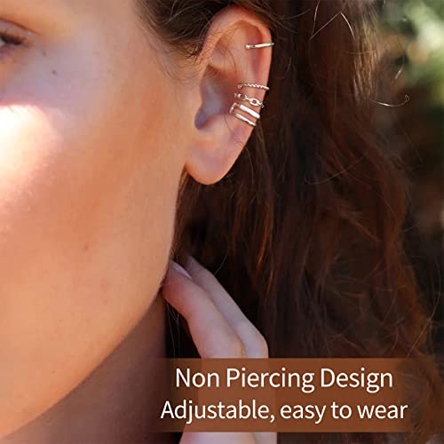 Chicsilver 4Pcs Ear Cuffs For Non-Pierced Ears Sterling Silver Ear Cuff Earrings For Women Cartilage Hoop Clip On Earrings Fake Nose Ring Jewelry Gift #TOP1