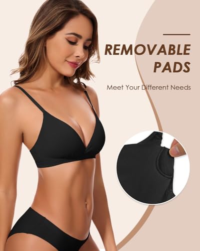 WOWENY Triangle Bras for Women No Underwire Low Cut Deep V Lightly Lined Plunge Bralette Seamless Sexy Push Up Bras2