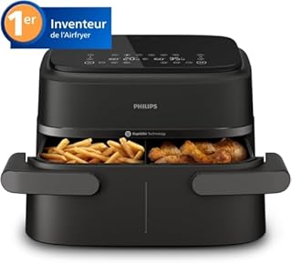 Philips Air Fryer Série 1000 Panier Flexible avec Séparateur Amovible - Airfryer 7.1L, Technologie RapidAir, 10 Modes de Cuisson, 90% Matières Grasses en Moins, Design Compact, App HomeID (NA154/00)