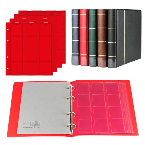 Reliure pour des monnaies Prophila rouge avec 4 feuilles pour ranger 110 pièces