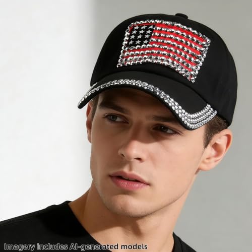 Image of USA Flag Bling Baseball Cap Cowboy Hip-Hop Baseball Cap Adjustable Size