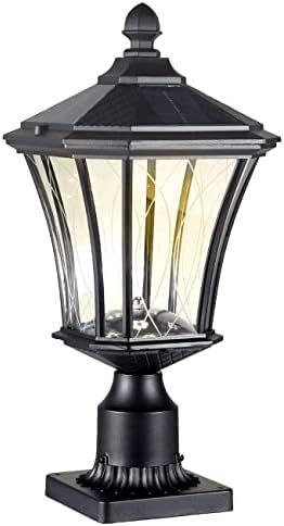 Solar Lamp Post Light Dusk to Dawn Outdoor Solar column light with Pier Mount Base, Waterproof Exterior Solar powered Pole Light With Switch, Solar Pillar Light for Outside House, driveway, Black