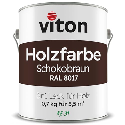 Viton Holzfarbe - 0,7 Kg Braun Holzlack Seidenmatt - Wetterschutzfarbe für Außen - 3in1 Grundierung & Deckfarbe - Profi-Holzschutzlack - KE31 - RAL 8017 Schokoladenbraun