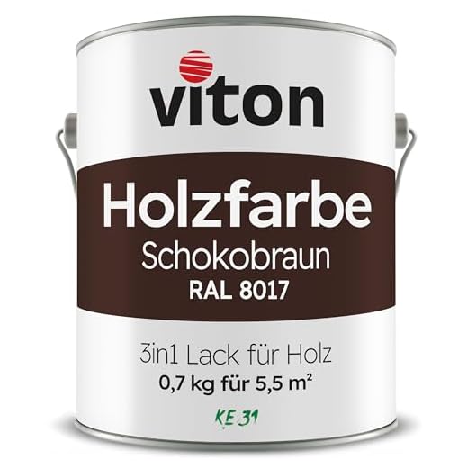 VITON Holzfarbe - 0,7 Kg Braun Holzlack Seidenmatt - Wetterschutzfarbe für Außen - 3in1 Grundierung & Deckfarbe - Profi-Holzschutzlack - KE31 - RAL 8017 Schokoladenbraun