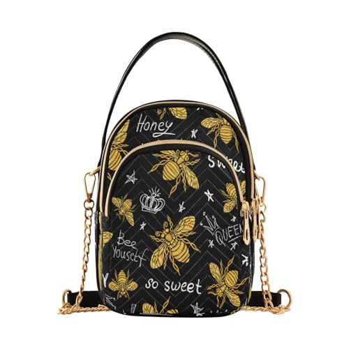 ALAZA Quilted Crossbody Bags for Women,Honey Bee with Queen Crown Women's Crossbody Handbags Small Travel Purses Phone Bag
