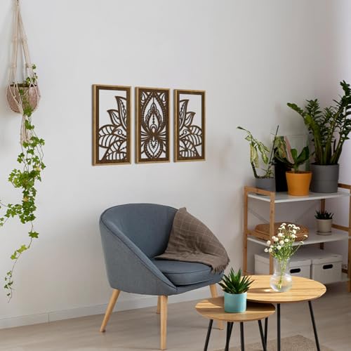 HPNIUB 3PCS Lotus Flower Wall Decor, Mandala Carved Wood Sign for Yoga Room, Spiritual Meditation Wooden Hanging Plaque Home Decor for Living Room Office Bathroom Decoration(8x16Inch) - Image 7