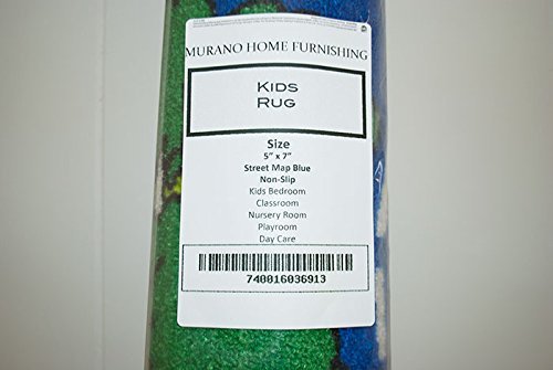Kids Rug Street Map Blue Area Rug 5X7 (Approx : 4'11" X 6' 10") Non Slip Gel Backing #TOP3