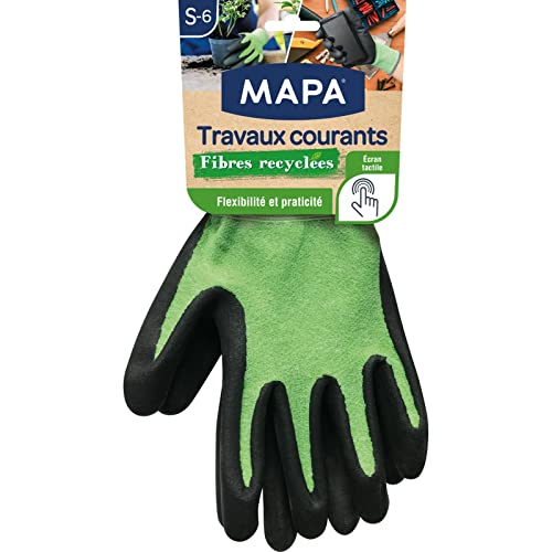 MAPA - Travaux Courants Fibres Recyclées - Gants de Jardinage Multi-Usages en Fibres Recyclées - Flexibles et Résistants - 1 paire - Taille S