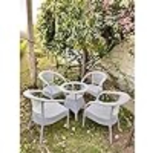 Image of D-8 Outdoor Furniture GardenSeating Set 4+1 (4 Chairs, 1 Table Set) Balcony Furniture Coffee Table Set (White)