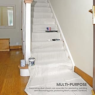 Staircase Dust Sheets for Decorating,Size 24ft X 3ft Cotton Dust Sheets for Home Decor, Cover Stairways, Floor, Runner and Corridors - Cotton Twill Dust Sheet Protector Roll for Painting,Dust and Dirt