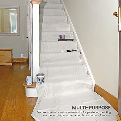 Staircase Dust Sheets for Decorating,Size 24ft X 3ft Cotton Dust Sheets for Home Decor, Cover Stairways, Floor, Runner and Corridors - Cotton Twill Dust Sheet Protector Roll for Painting,Dust and Dirt Cover