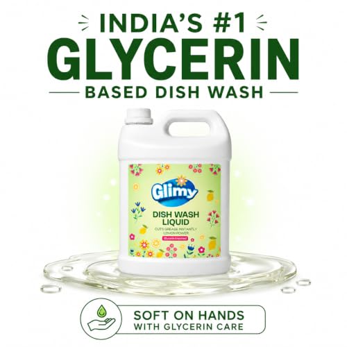Image of GLIMY Dish Wash Liquid | 5.5 Litre Refill Pack | Glycerin Enriched | Coconut Based Surfactant | Powerful Grease Cutting | Safe on Hands | Kitchen Utensil Cleaner | Lemon Fragrance | Baby Safe