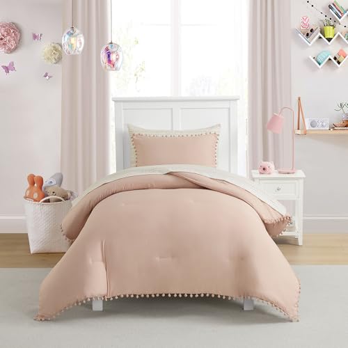 Image of Kids Comforter Set Twin Size - Bed in a Bag with Sheets, Pillowcases & Shams - Soft Stylish Pom Pom Bedding - All Season Girls Bed Set