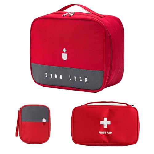 CHENKEE Medikament Tasche, 3 Stück wasserdichte Medizin Aufbewahrungstasche Medikamententasche Leer Erste Hilfe Tasche Große Kapazität Medizinische Notfalltasche für Home, Office, Reisen(Rot)