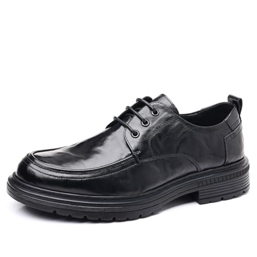 YZABEL Men's Leather Chunky Platform Oxford Low Heels Fashion Classic Lace Up Low Top Leather Dress Shoes Formal Dress Loafers Low Top Work Dress Shoes
