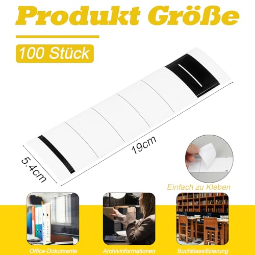 100 Stück Ordner Etiketten Selbstklebend Breit Ordnerrücken Aufkleber Weiß Ordner Rückenschilder Selbstklebend 5.4 * 19cm für 8 cm Breit Ordner