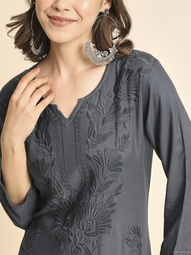 Image of VAIRAGEE Women's Embroidered Lukhnavi Chikankari Work Straight Rayon Ethnic Kurta | Casual Office Kurta for Women