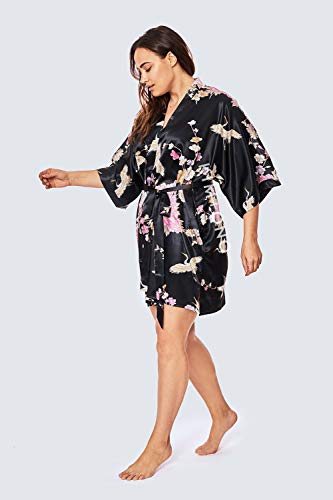 Image of KIM+ONO Satin Short Kimono Plus Size Robe for Women - Bridal Gift, Maternity & Lingerie Robe, Machine Washable