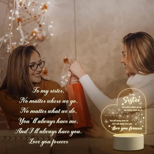 Image of Sister Gifts for rakshabandhan - Sister Birthday Gift, Sisters Gifts from Sisters Brother on Graduation, Wedding, Christmas, Engraved Night Lamp