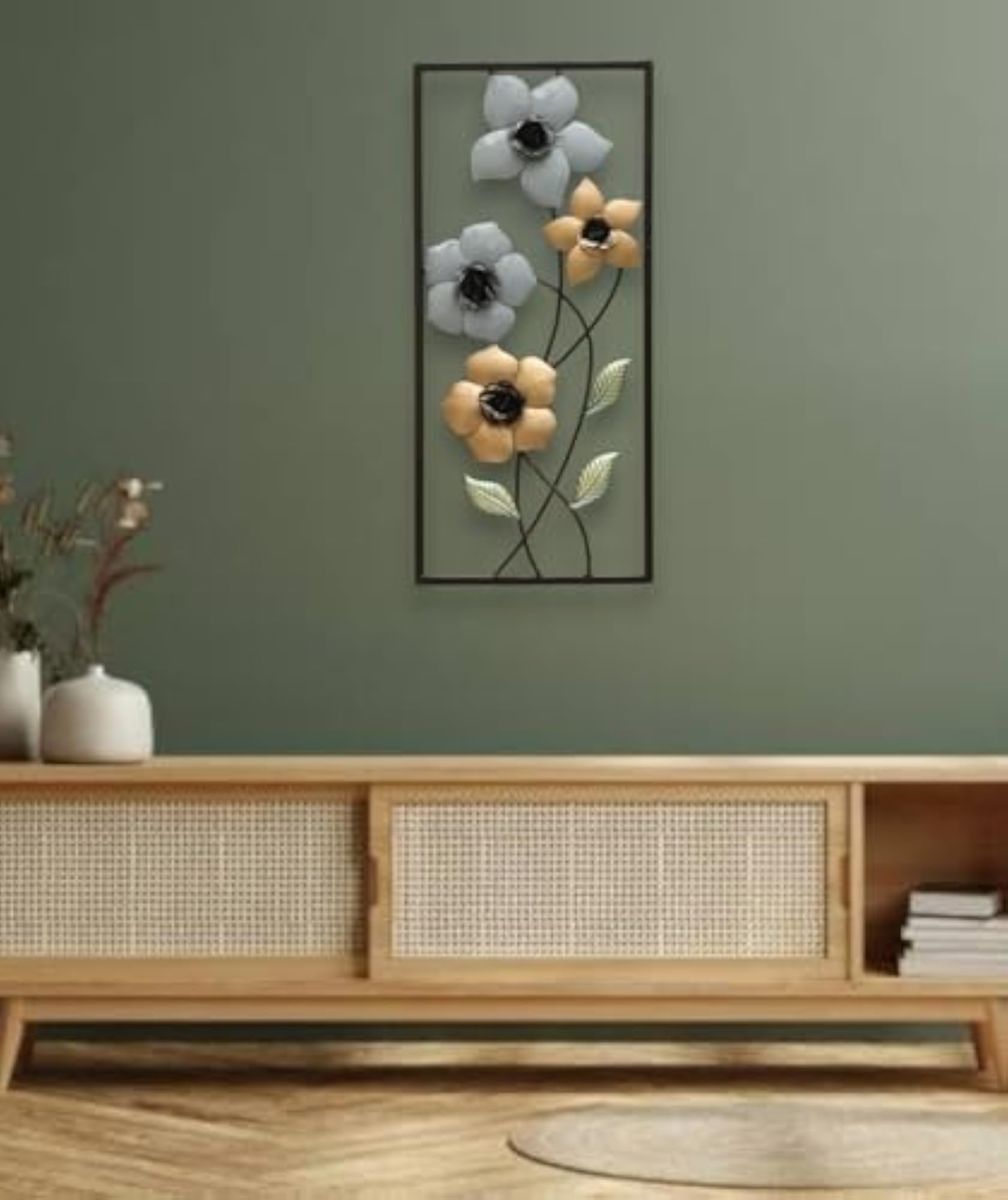 Multicolor Metal Rectangular Madhav Flower Wall Frame