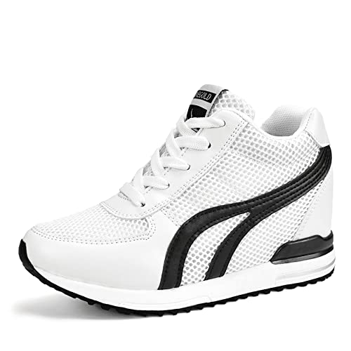 AONEGOLD Baskets compensées à Lacets pour Femmes et Filles, 02-Blanc, 8-8.5