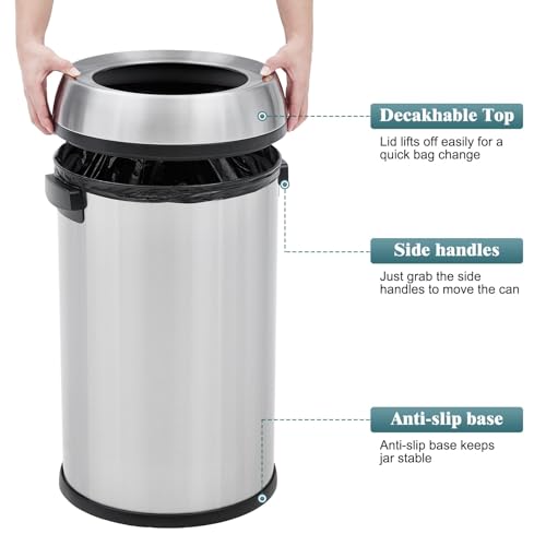 Caneca de basura redonda acero inoxidable 17 gal miniatura 4