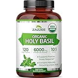 Zazzee USDA Organic Holy Basil 10:1 Extract, 6000 mg Strength, 120 Vegan Capsules, Concentrated and Standardized 10X Tulsi Extract, Ursolic Acid, 100% Certified Organic, Non-GMO