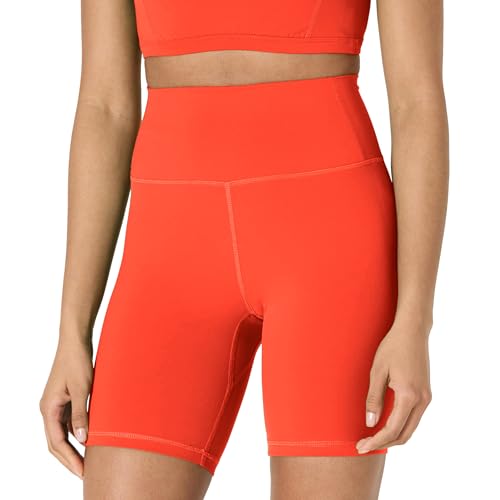 Amazon Essentials Active FormFlex - Pantaloncini da Motociclista da Donna, Morbidi, a Vita Alta, 12,7 cm, Rosso Brillante, XL