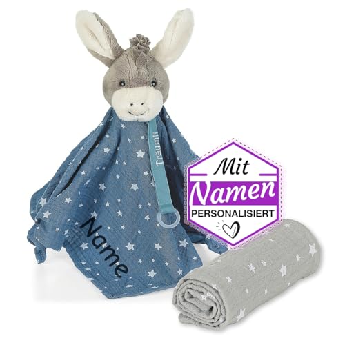Sterntaler Kuscheltuch/Schmusetuch mit Namen Bestickt, Einschlafhilfe Schnuffeltuch Baby & Kinder personalisiert (Modell 5)