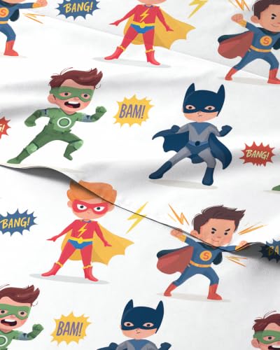 Image of Kids Full Size Superhero Bed Sheets - 4 Piece Kids Superhero Sheet Set - Comic Power Bedding - Ultra-Soft, Cute & Cozy - Breathable & Machine Washable - Brave Bed Set for Boys, Girls, Teens & Toddlers
