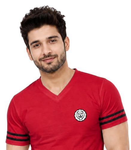 Image of Geum Men's Solid Half Sleeve V-Neck T-Shirt | Soft & Breathable Fabric | Regular Fit | Casual Everyday T-Shirt