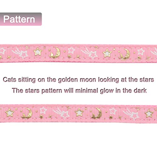 Cat Harness And Leash Set For Outdoor Walking Escape Proof Adjustable Soft Safety Strap With Golden Star And Moon Design Glow In The Dark Pink #TOP4