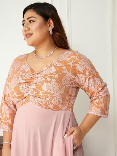 Image of Miss Chase A+ Women's Floral Printed Relaxed Fit V -Neck 3 /4Th Sleeve Georgette Maxi Dress