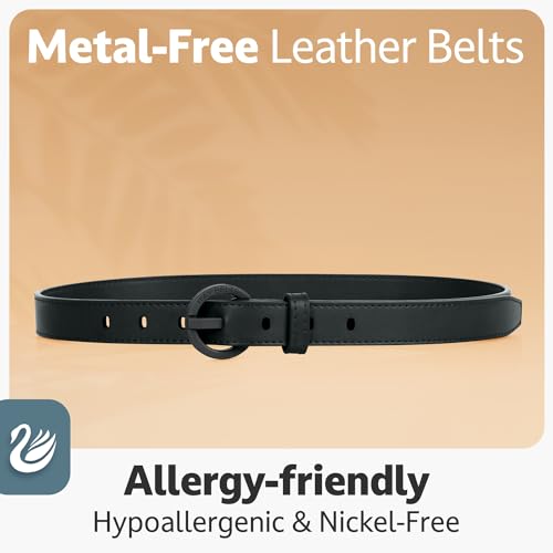 ITAY Women Metal Free Leather Belt - 25mm Nickel Free Belt for Women, TSA-Friendly No Metal Belts with Sturdy Plastic Buckle2