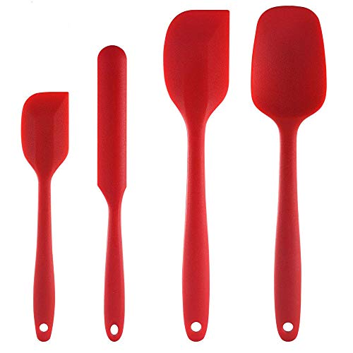 TM-mall Set de espátulas de Silicona | Espátula con núcleo de Acero Inoxidable Antiadherente Resistente al Calor | 4 Herramientas versátiles Creadas para cocinar, Hornear, Mezclar (Rojo)