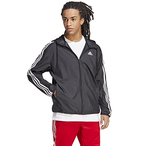 Adidas Men's Essentials Woven 3-Stripes Windbreaker, Black, Large #TOP3
