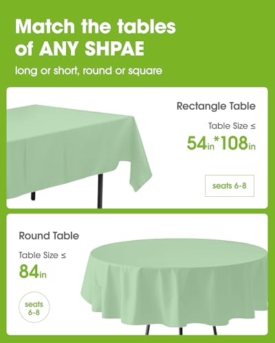 Image of Pureegg Plastic Table Cloth Disposable 8 Pack, 84'' Round Table Cloths, Easter Party, Decorative Tablecloths, Round, Light, Pastel Plastic Cover, Leakproof & Sturdy, Sage Green