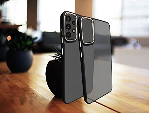 Image of A rtistque Frosted Translucent Back Cover Case for Samsung Galaxy A52 / A52s 5G | Electroplated Chrome Ring | Raised Camera Edges for Protection | Smooth Sides TPU - Black