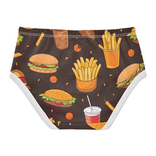 Toddler Panties, Cartoon Fast Food Brown Cotton Underwear for Girls, 2–8 Years2