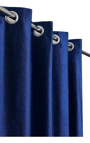 Image of Woah Modern Solid Long Crush Curtain Window CCurtain Polyester Weaved Parda Modern Parde for Living Room Bedroom Home Office Screens Eyelet Ring Blue 5Feet(Pack of 1)