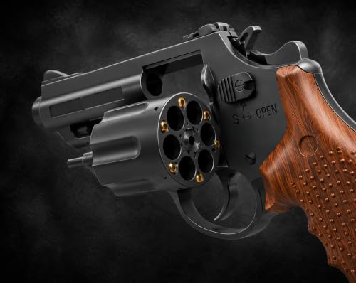Image of TOYPAPA Revolver Gun Toy for Boys | Airsoft Gun Pistol Semi Automatic | 12 Bullet Shell' and 50 Bullets Included(Brown+Black)
