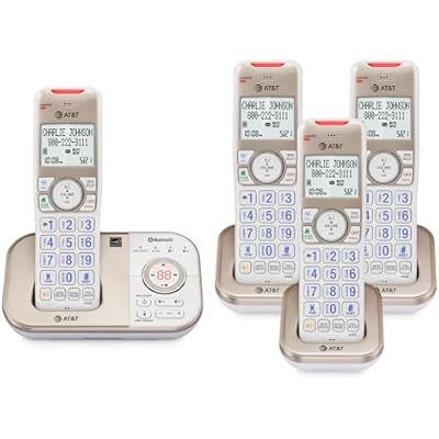 AT&T BL3112-4 Cordless Phone for Home - 4 Handsets, DECT 6.0, Bluetooth Cell Connect, Answering Machine, Smart Call Blocker, Caller ID, Intercom, Expandable