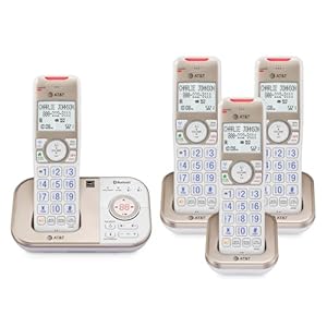 AT&T Cordless Phones for Home with Answering Machine, 4 Handsets DECT 6.0 Bluetooth Expandable, Smart Call Blocking, Caller ID, Intercom and Bluetooth, Connect to Cell, BL3112-4